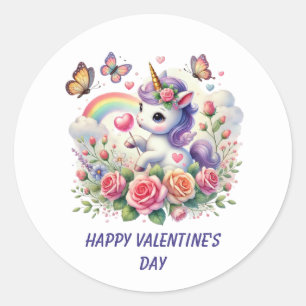 Süßer Froher Valentinstag-Einhorn Runder Aufkleber