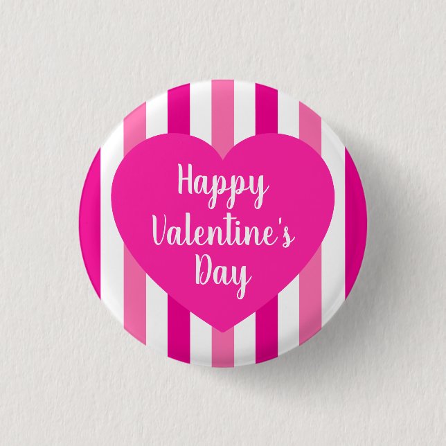 Süßer Froher Valentinstag Hot Pink Gestreift Einfa Button (Vorderseite)