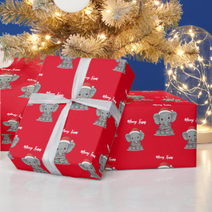 Süßer fröhlicher Elefant Weihnachtsbaum Zoo Safari Geschenkpapier
