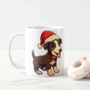 Süßer fröhlicher Weihnachtshund mit Santa-Hut Kaffeetasse