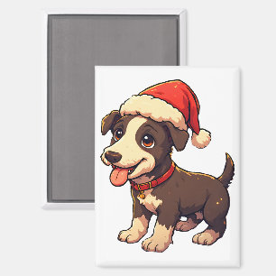 Süßer fröhlicher Weihnachtshund mit Santa-Hut Magnet