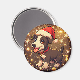 Süßer fröhlicher Weihnachtshund mit Santa-Hut Magnet