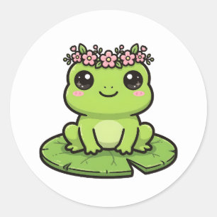 Süßer Frosch-Blumenkronen-Kawaii-Teich-Sticker-Art Runder Aufkleber