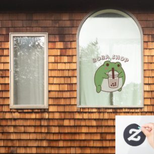 Süßer FROSCH, der Bubble Tea trinkt, Boba-Tee Fensteraufkleber