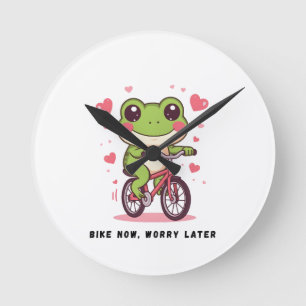 Süßer Frosch fährt Fahrrad Lustiges Froschliebha Runde Wanduhr