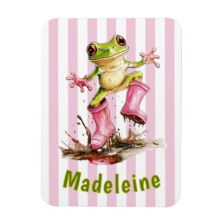 Süßer Frosch in rosa Regenstiefeln mit Monogramm u Magnet