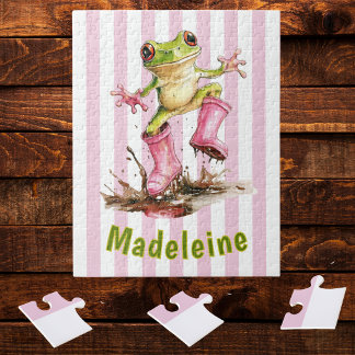 Süßer Frosch in rosa Regenstiefeln Monogramm
