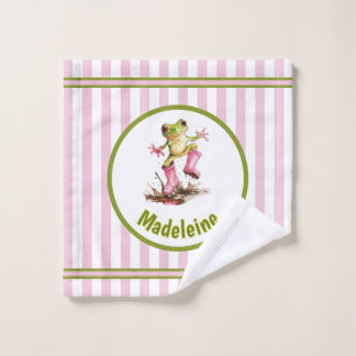 Süßer Frosch in rosa Regenstiefeln Monogramm gestr Badhandtuch Set