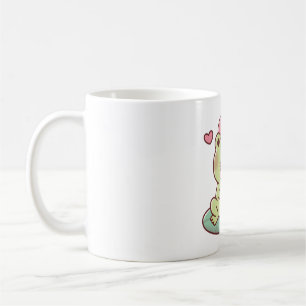 Süßer Frosch leckt Eiscreme Kaffeetasse