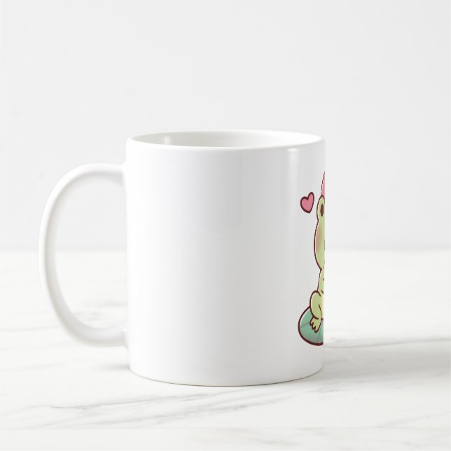 Süßer Frosch leckt Eiscreme Kaffeetasse (Links)