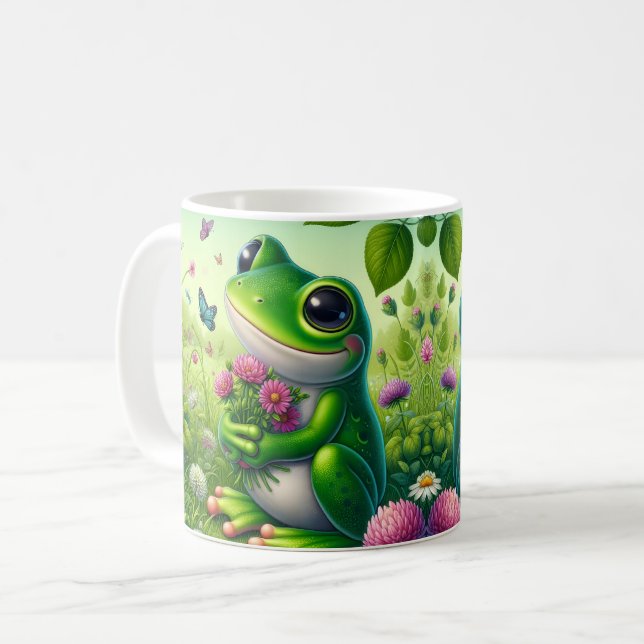 Süßer Frosch mit Blumen Kaffeetasse (Vorderseite Links)