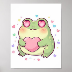 Süßer Frosch mit Herzposter Kawaii Frosch Ästhetik Poster
