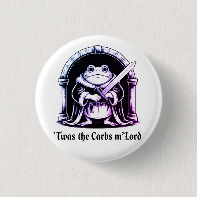 Süßer Frosch mit Schwert Carbs-Witz-Design Button (Vorderseite)