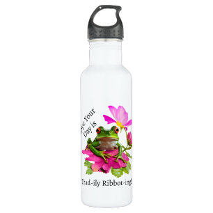 Süßer Frosch oder Krötenwitz auf rosa Blumen Edelstahlflasche