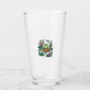Süßer Frosch reitet auf Schildkröte Teich Vintage  Glas