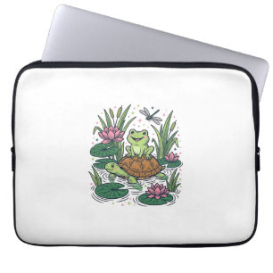 Süßer Frosch reitet auf Schildkröte Teich Vintage  Laptopschutzhülle