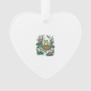 Süßer Frosch reitet auf Schildkröte Teich Vintage Ornament