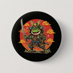 Süßer Frosch Samurai Cartoon Tier Krieger Design Button