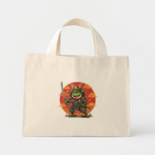 Süßer Frosch-Samurai-Cartoon-Tierkrieger-Design Mini Stoffbeutel