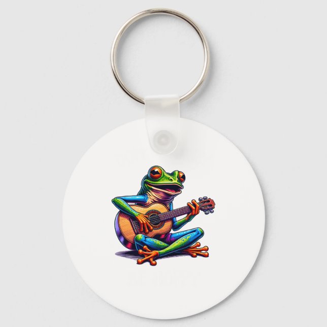 Süßer Frosch spielt Gitarre Keine Sorge, sei hoppy Schlüsselanhänger (Vorderseite)