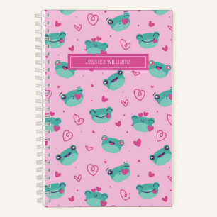 Süßer Frosch und Doodle-Herzmuster Mädchenhaft Ros Notizbuch