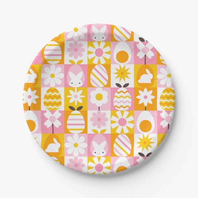 Süßer Frühlings-Oster-Patchwork  Pappteller (Vorderseite)