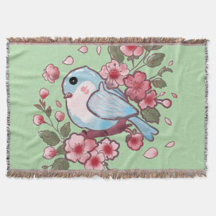Süßer Frühlingsblaue Vogel & Kirschblüten-Aquarell Decke