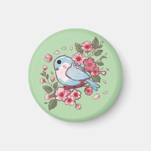 Süßer Frühlingsblaue Vogel & Kirschblüten-Aquarell Magnet