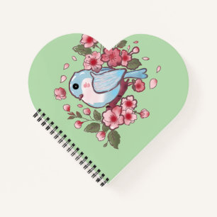 Süßer Frühlingsblaue Vogel & Kirschblüten-Aquarell Notizbuch