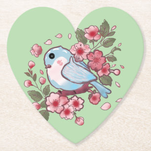 Süßer Frühlingsblaue Vogel & Kirschblüten-Aquarell Untersetzer