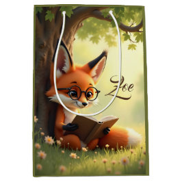 Süßer Fuchs beim Lesen eines Buches, individuell Mittlere Geschenktüte