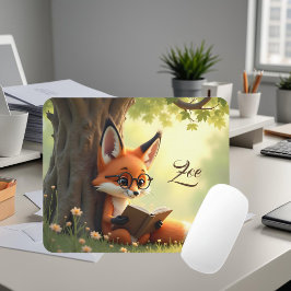 Süßer Fuchs beim Lesen eines Buches, individuell Mousepad