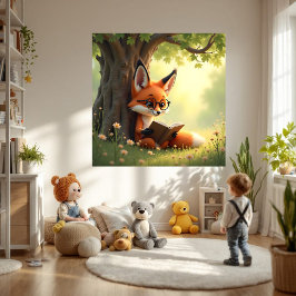 Süßer Fuchs, der ein Buch liest, Kinderzimmer Poster