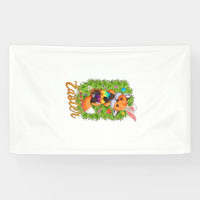 Süßer Fuchs Hasenohren Fröhlicher Osterfuchs mit O Banner (Horizontal)