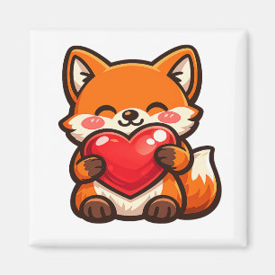 Süßer Fuchs Herz – Kawaii Fuchs umarmt rotes Herz, Magnet