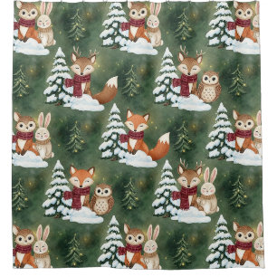 Süßer Fuchs Hirsch Eule Weihnachten Winter Wald Duschvorhang