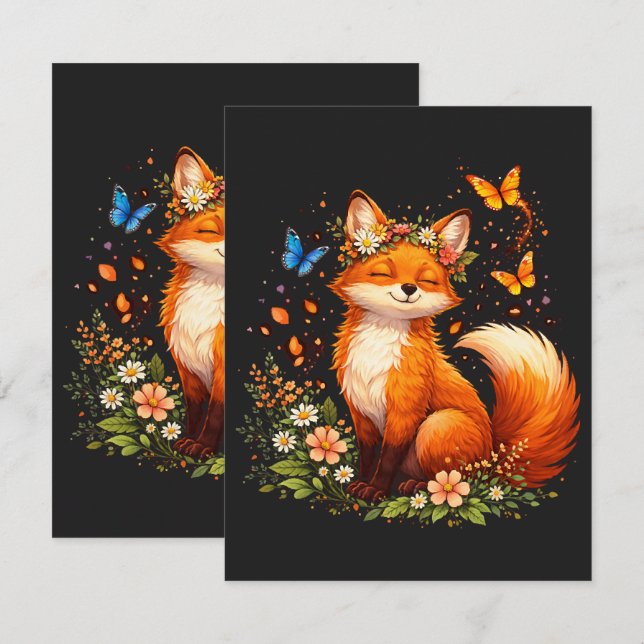 Süßer Fuchs mit Blumen Dankeskarte (Vorne/Hinten)