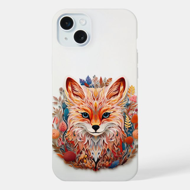 Süßer Fuchs mit Blumen Papier Ausschnitt iPhone 15 Plus Hülle (Rückseite)