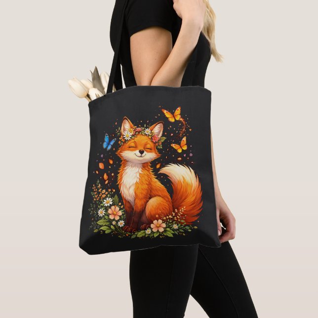 Süßer Fuchs Mit Blumen Tasche (Von Nahem)