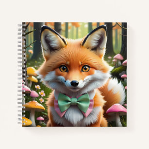 Süßer Fuchs mit einer grünen und rosa Schleife Notizbuch