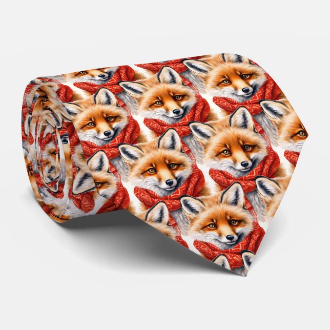 Süßer Fuchs mit rotem Schal Herbst Bildmuster Krawatte (Gerollt)