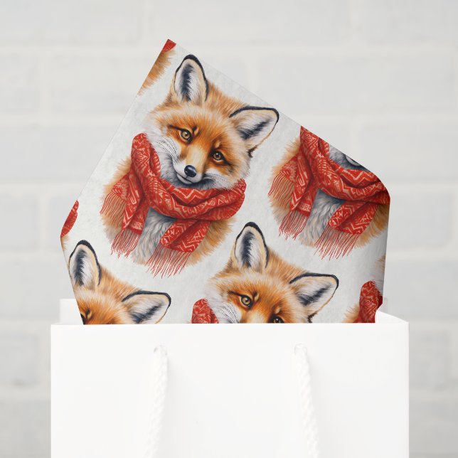 Süßer Fuchs mit rotem Schal Herbst Bildmuster Seidenpapier (Geschenktüte)