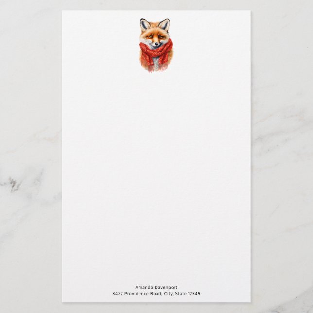 Süßer Fuchs mit rotem Schal Herbstbild Briefpapier (Vorderseite)