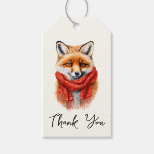 Süßer Fuchs mit rotem Schal Herbstbild Danke Geschenkanhänger