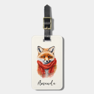 Süßer Fuchs mit rotem Schal Herbstbild Gepäckanhänger