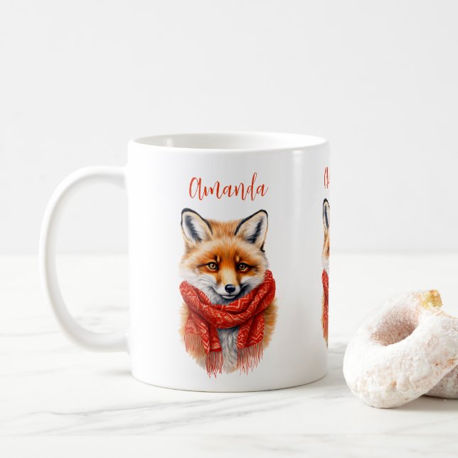 Süßer Fuchs mit rotem Schal Herbstbild Kaffeetasse (Mit Donut)