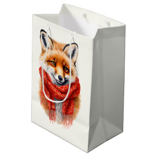 Süßer Fuchs mit rotem Schal Herbstbild Mittlere Geschenktüte