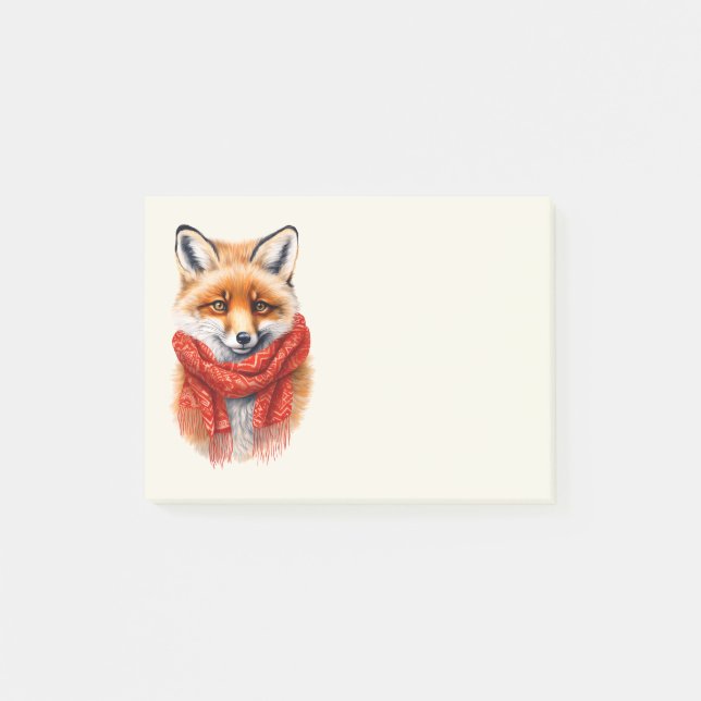 Süßer Fuchs mit rotem Schal Herbstbild Post-it Klebezettel (Vorderseite)