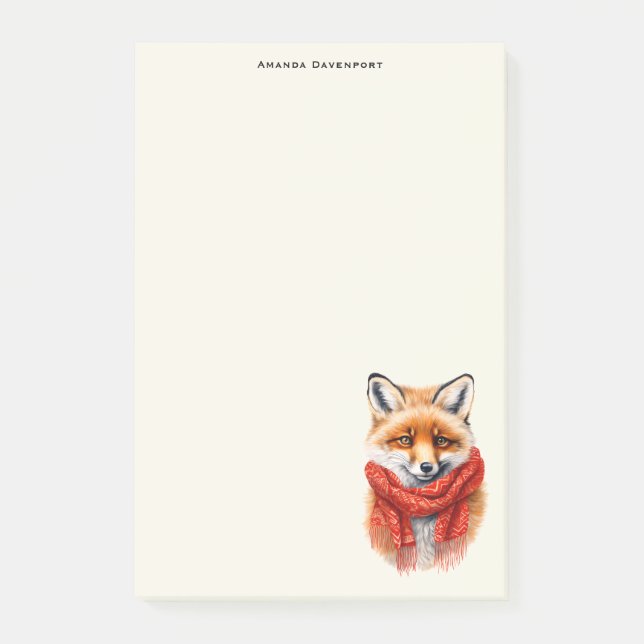Süßer Fuchs mit rotem Schal Herbstbild Post-it Klebezettel (Vorderseite)