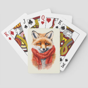 Süßer Fuchs mit rotem Schal Herbstbild Spielkarten